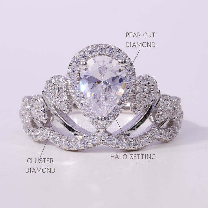 0.50CT Pear Cut Cluster Diamond Moissanite Engagement Ring