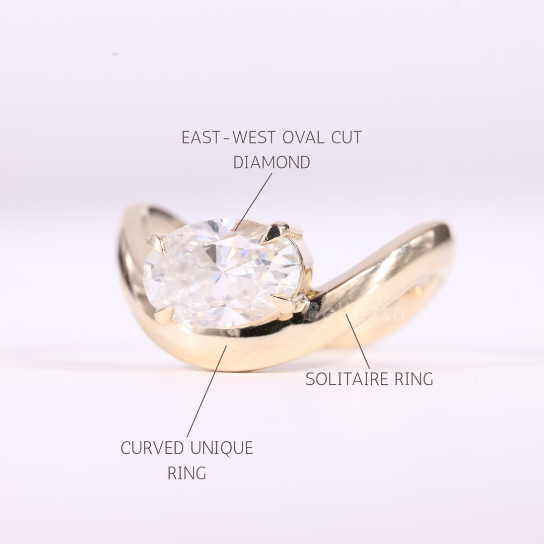 1.50CT East-West Oval Cut Curved Moissanite Solitaire Engagement Ring