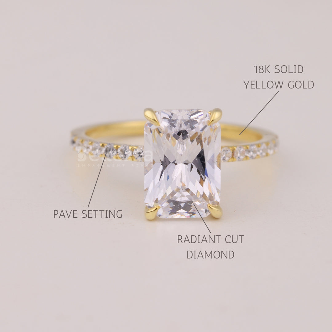 2.0CT Radiant Cut Pave Setting Moissanite Engagement Ring