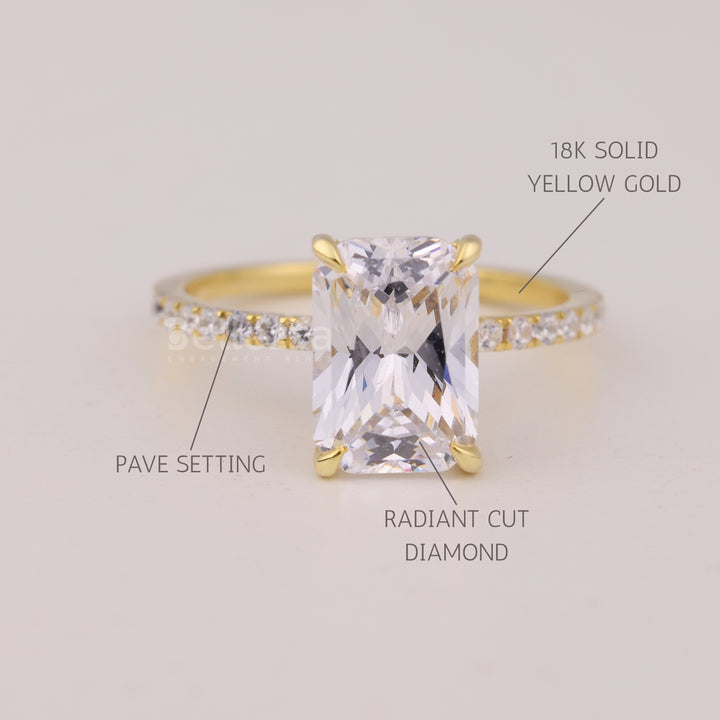 2.0CT Radiant Cut Pave Setting Moissanite Engagement Ring