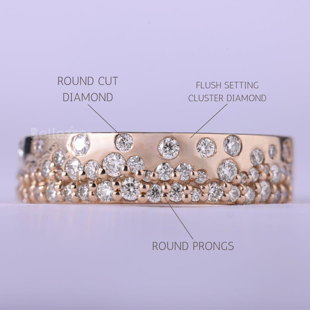 Round Cut Cluster Diamond Flush Set Moissanite Wedding Band
