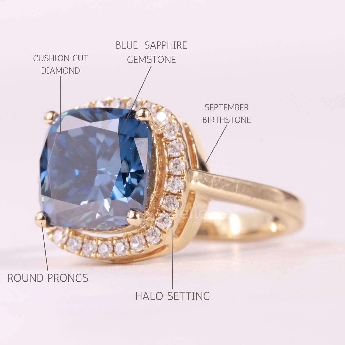 1.50CT Blue Sapphire Cushion Cut Halo Diamond Engagement Ring