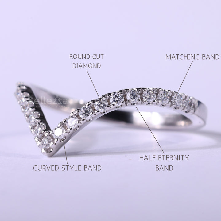 Round Cut Curved Moissanite Wedding Band