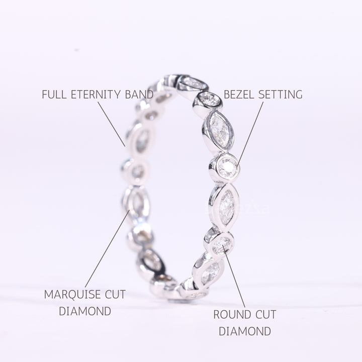 Marquise & Round Cut Alternative Bezel Setting Eternity Wedding Band