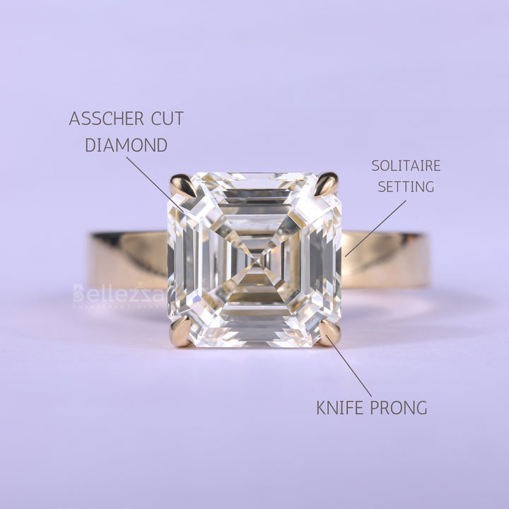 2.0CT Asscher Cut Diamond Moissanite Solitaire Engagement Ring