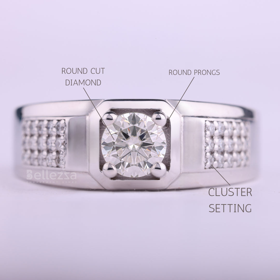 1.0CT Cut Cluster Diamond Moissanite Men's Wedding Ring