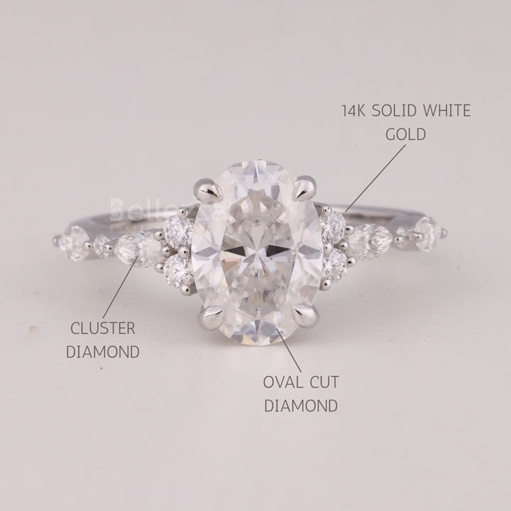 1.50CT Oval Cut Cluster Diamond Moissanite Engagement Ring