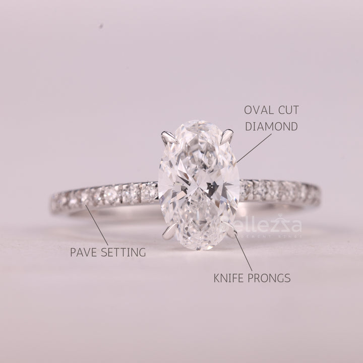 1.0CT Oval Cut Pave Setting Moissanite Engagement Ring