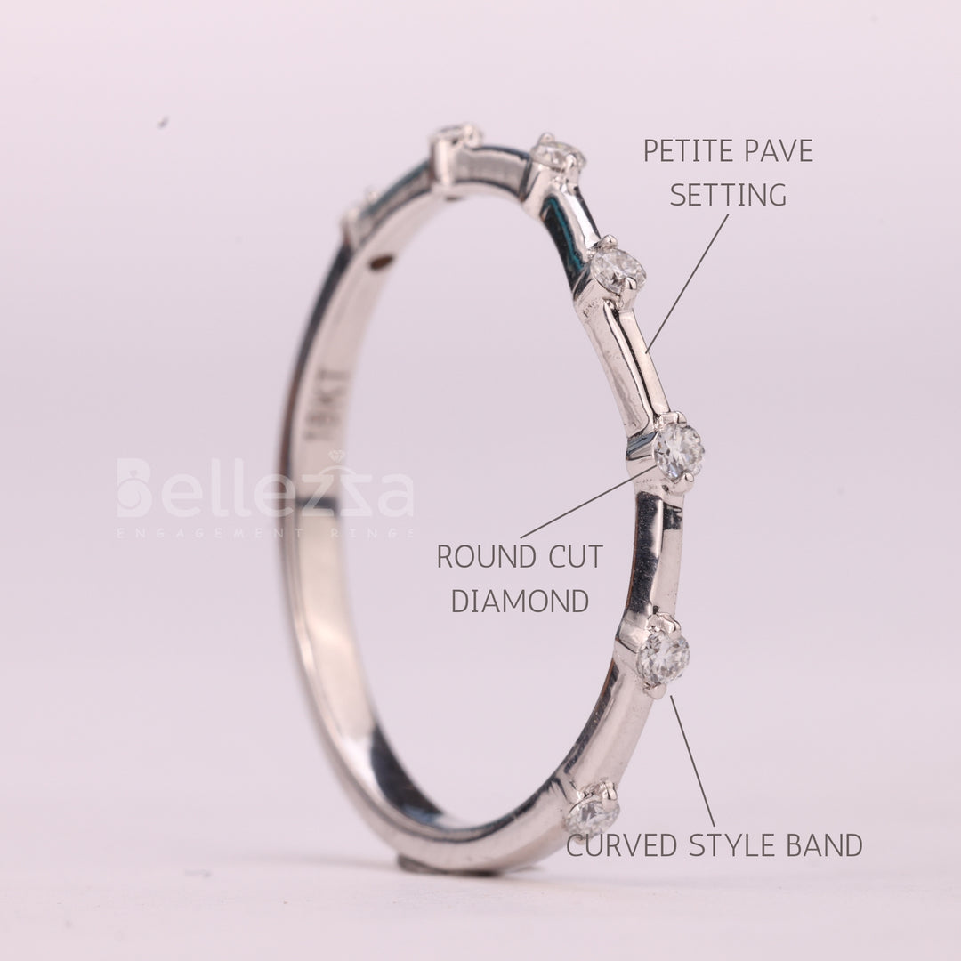 Round Cut Petite Pave Setting Moissanite Wedding Band