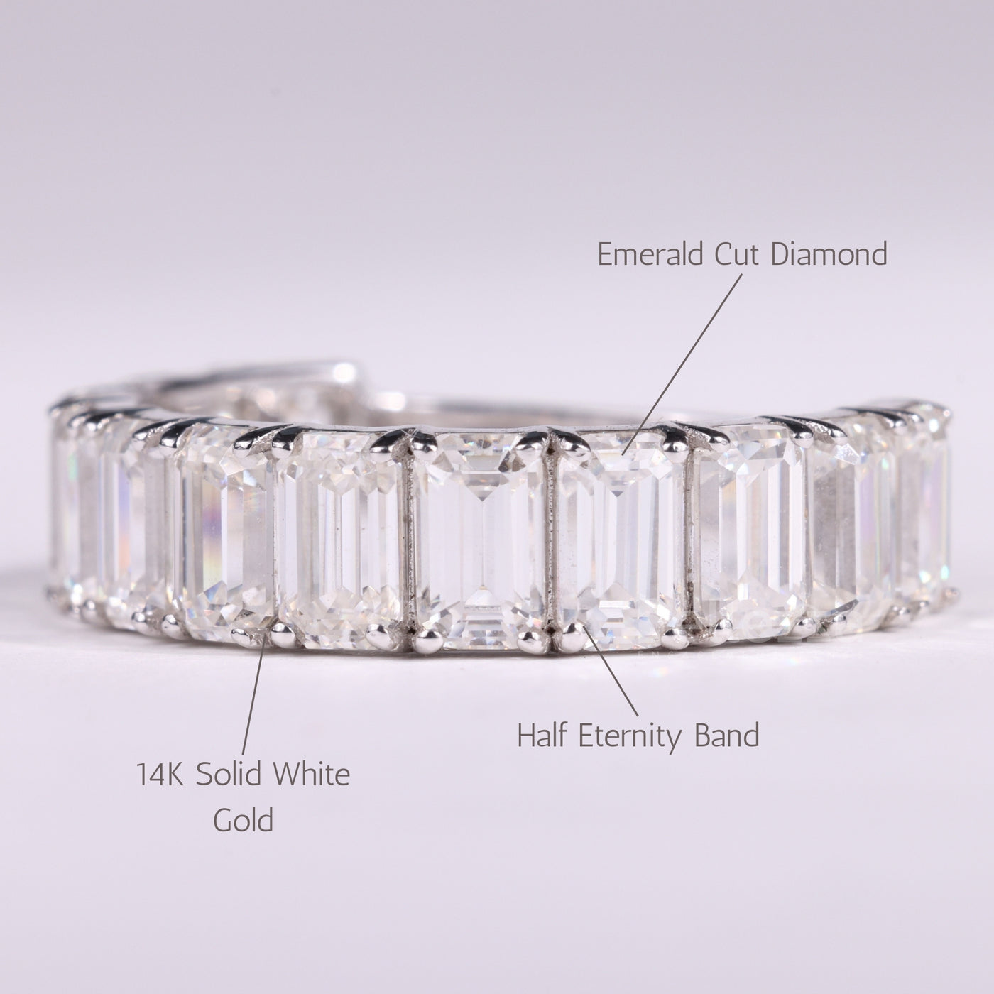Emerald Cut Half Eternity Moissanite Wedding Band
