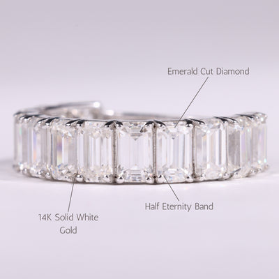 Emerald Cut Half Eternity Moissanite Wedding Band