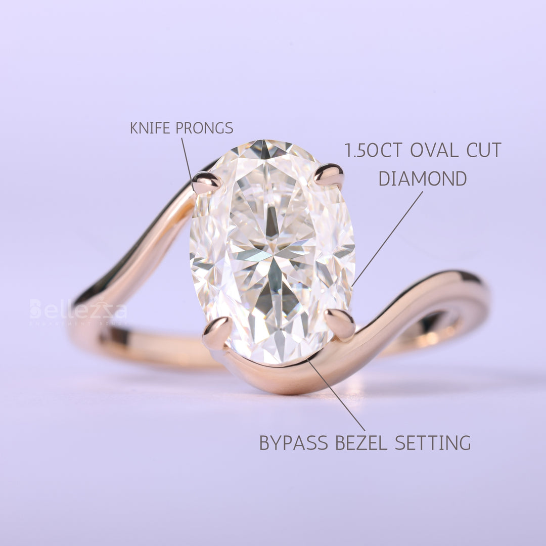 1.50CT Oval Cut Unique Solitaire Moissanite Engagement Ring