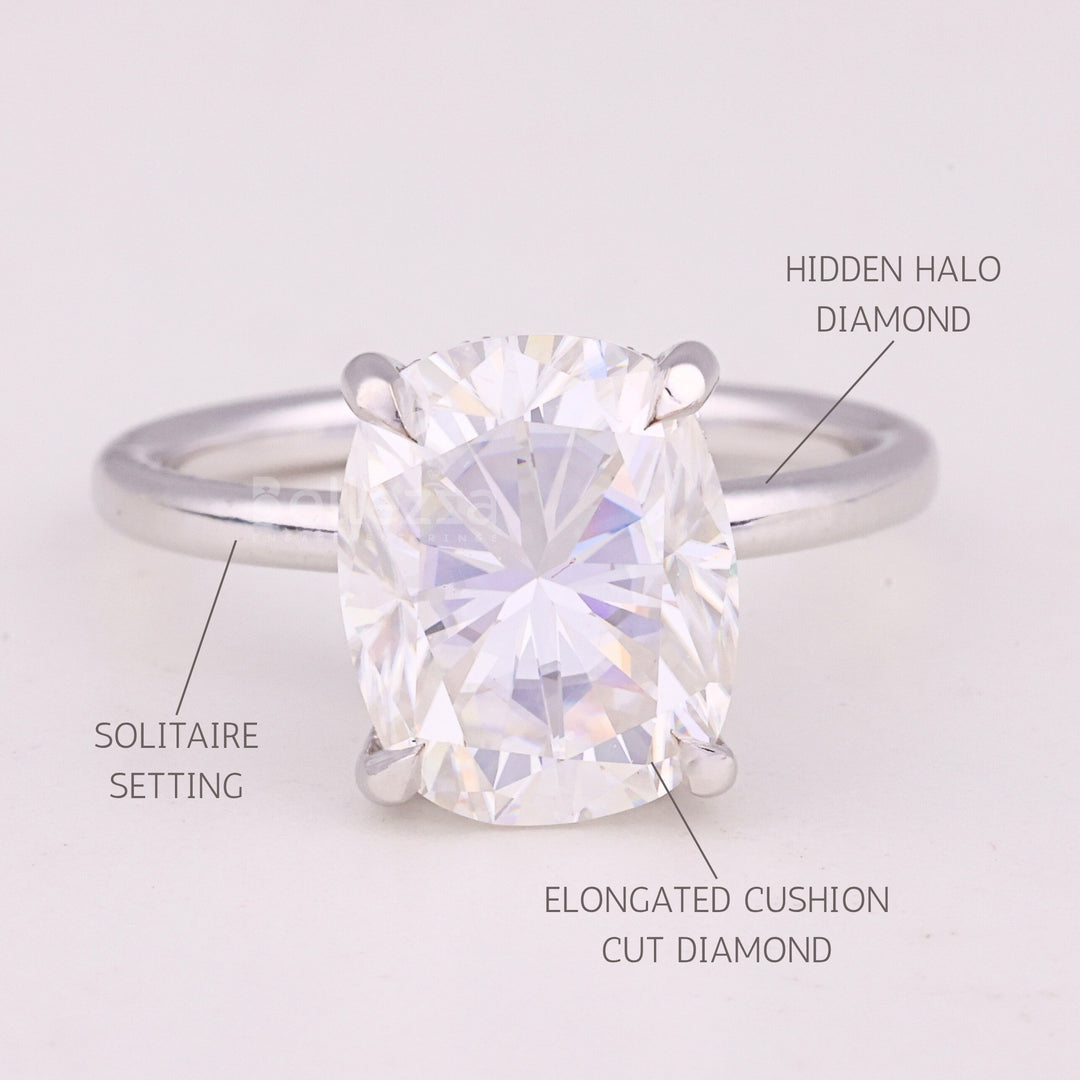 2.0CT Elongated Cushion Cut Hidden Halo Moissanite Engagement Ring