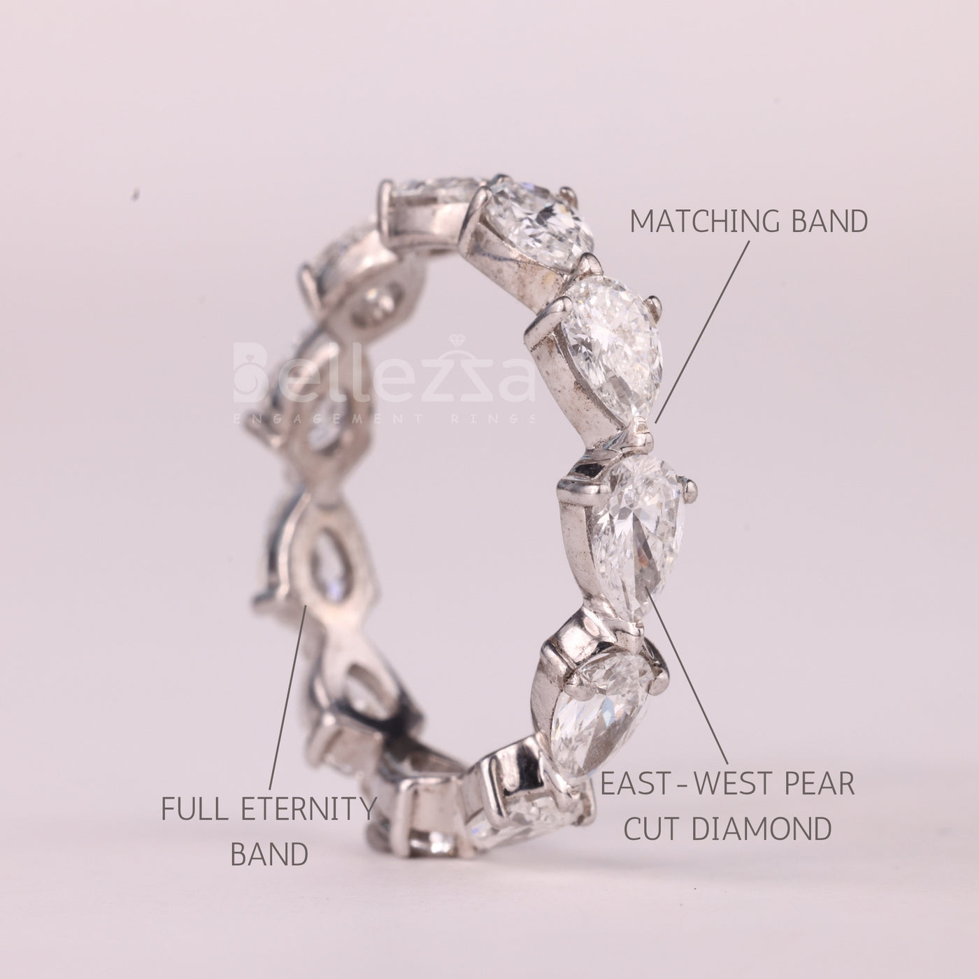 East-West Pear Cut Diamond Full Eternity Moissanite Wedding Band