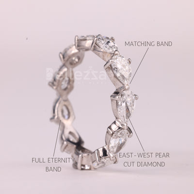 East-West Pear Cut Diamond Full Eternity Moissanite Wedding Band