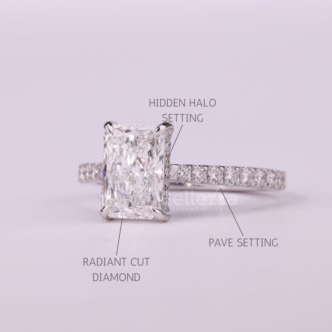 1.50CT Radiant Cut Hidden Halo Pave Setting Moissanite Engagement Ring