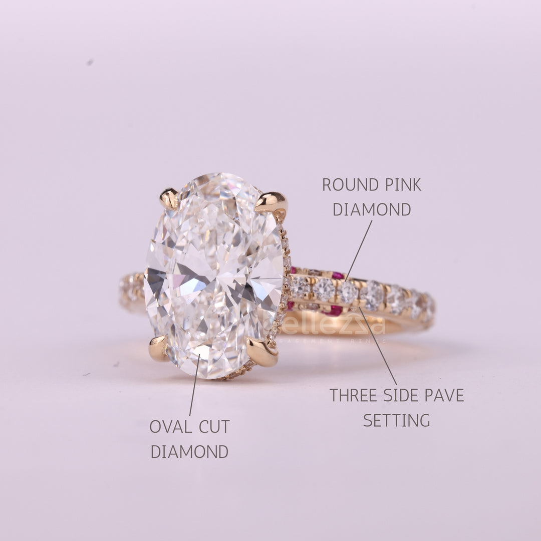2.50CT Oval Cut Three Side Pave Setting Unique Moissanite Engagement Ring