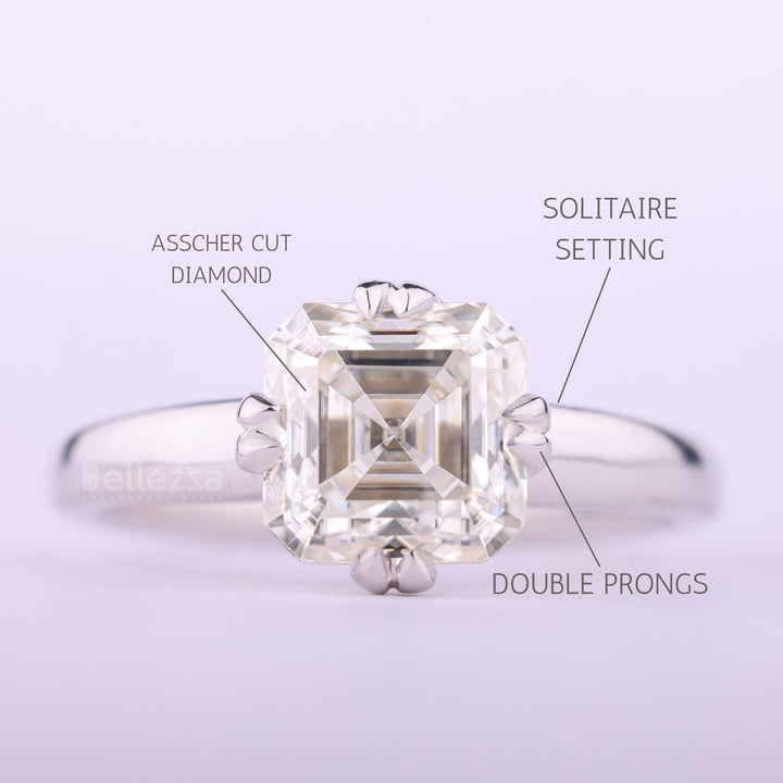 1.0CT Asscher Cut Diamond Moissanite Solitaire Engagement Ring