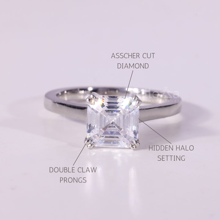 1.0CT Asscher Cut Solitaire Diamond Moissanite Engagement Ring