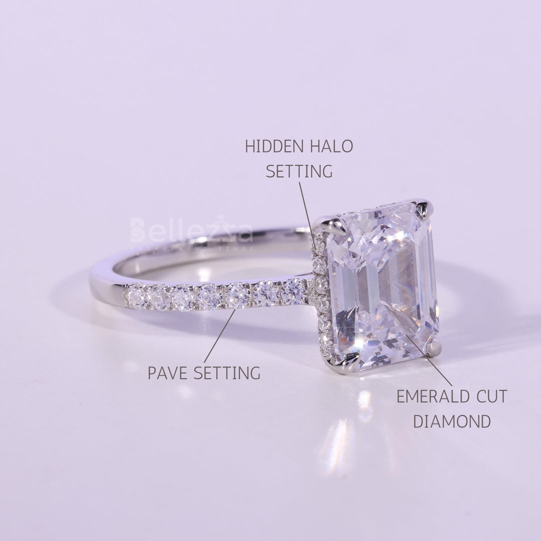 1.0CT Emerald Cut Pave Setting Moissanite Engagement Ring