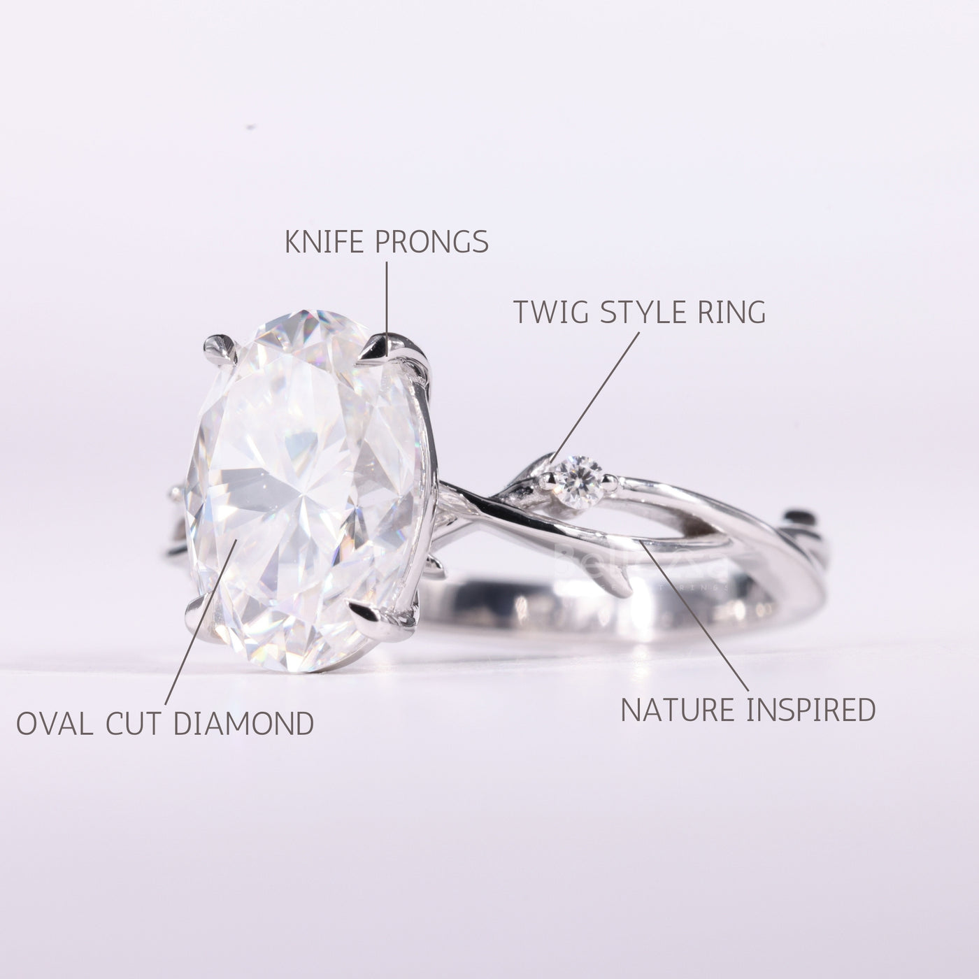 2.0CT Oval Cut Diamond Nature Inspired Moissanite Engagement Ring