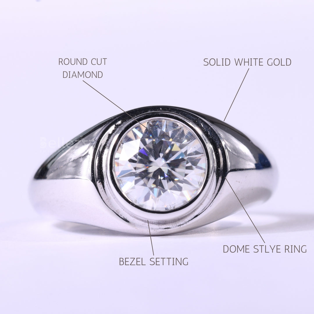 1.0CT Round Cut Bezel Setting Moissanite Dome Style Engagement Ring