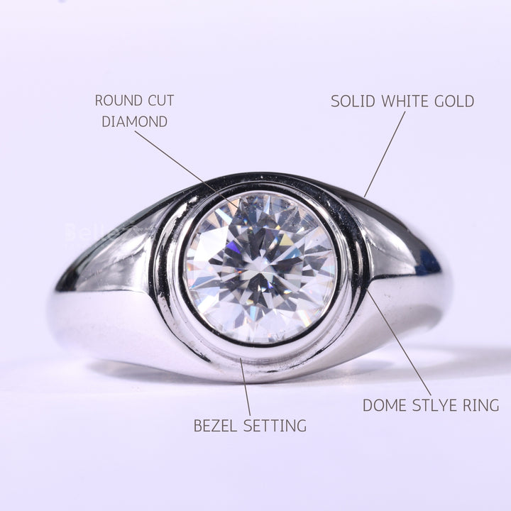 1.0CT Round Cut Bezel Setting Moissanite Dome Style Engagement Ring