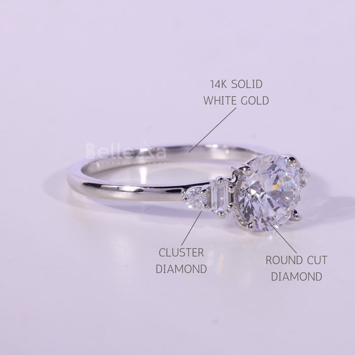 1.0CT Round Cut Cluster Diamond Moissanite Engagement Ring