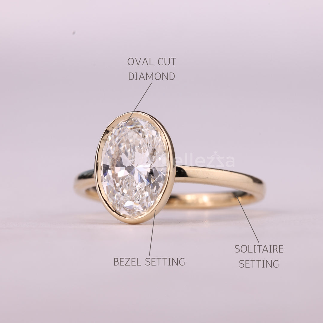 2.0CT Oval Cut Bezel Setting Moissanite Engagement Ring
