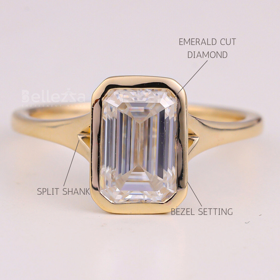 1.50CT Emerald Cut Bezel Setting Solitaire Engagement Ring