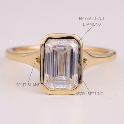 1.50CT Emerald Cut Bezel Setting Solitaire Engagement Ring