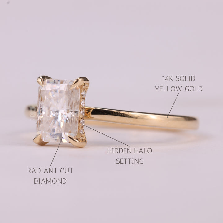 1.0CT Radiant Cut Hidden Halo Moissanite Engagement Ring