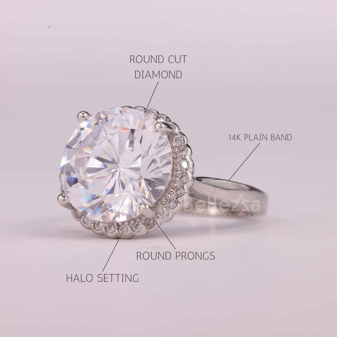 2.0CT Round Cut Halo Setting Moissanite Engagement Ring