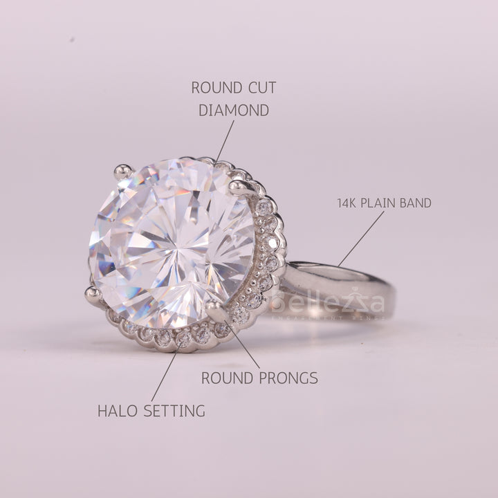 2.0CT Round Cut Halo Setting Moissanite Engagement Ring