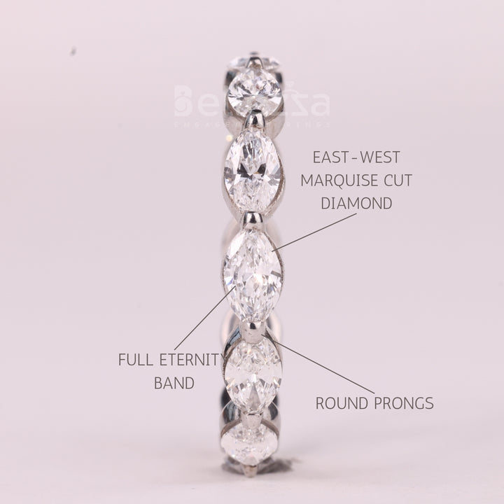 East-West Marquise Cut Diamond Full Eternity Moissanite Wedding Band