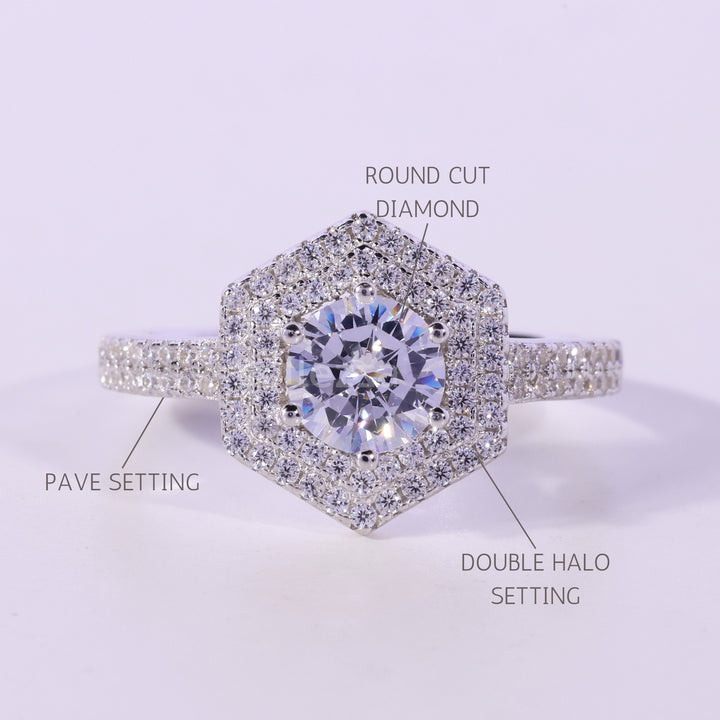 0.50CT Round Cut Double Halo Moissanite Engagement Ring