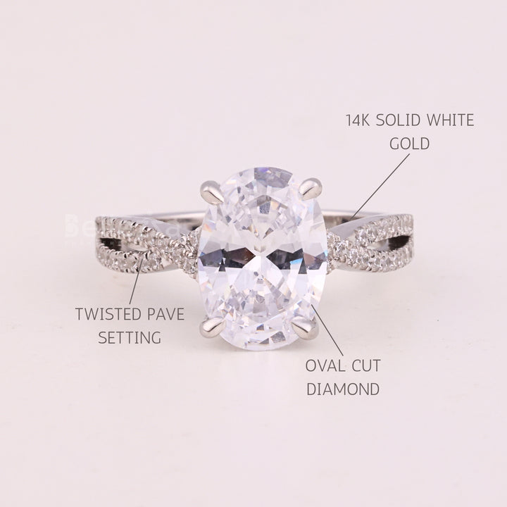 1.50CT Oval Cut Diamond Twisted Pave Setting Engagement Ring