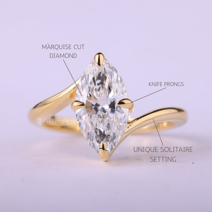 1.50CT Marquise Cut Unique Solitaire Moissanite Engagement Ring