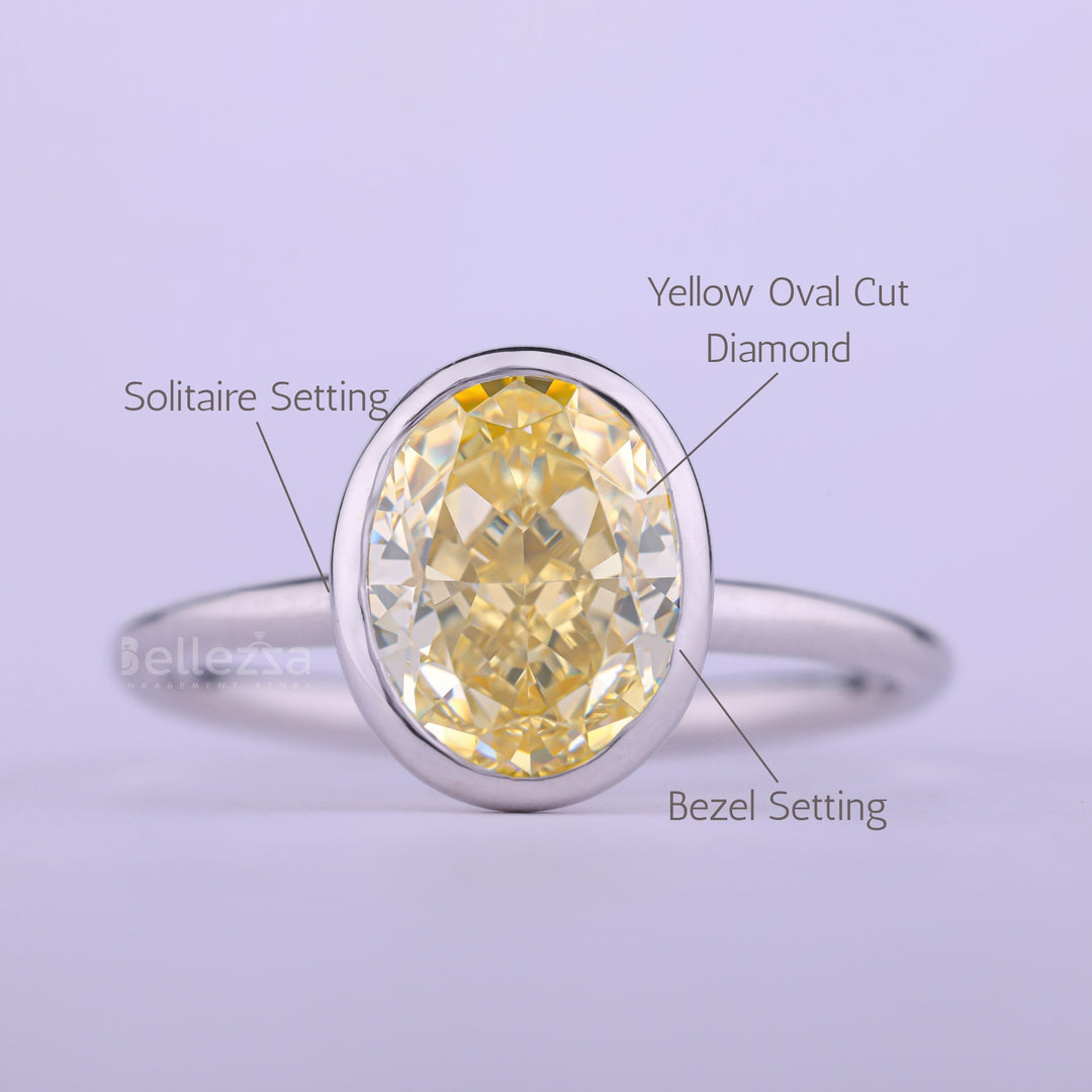 1.50CT Yellow Oval Cut Bezel Setting Solitaire Moissanite Enaggement Ring