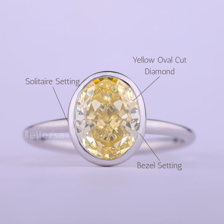 1.50CT Yellow Oval Cut Bezel Setting Solitaire Moissanite Enaggement Ring