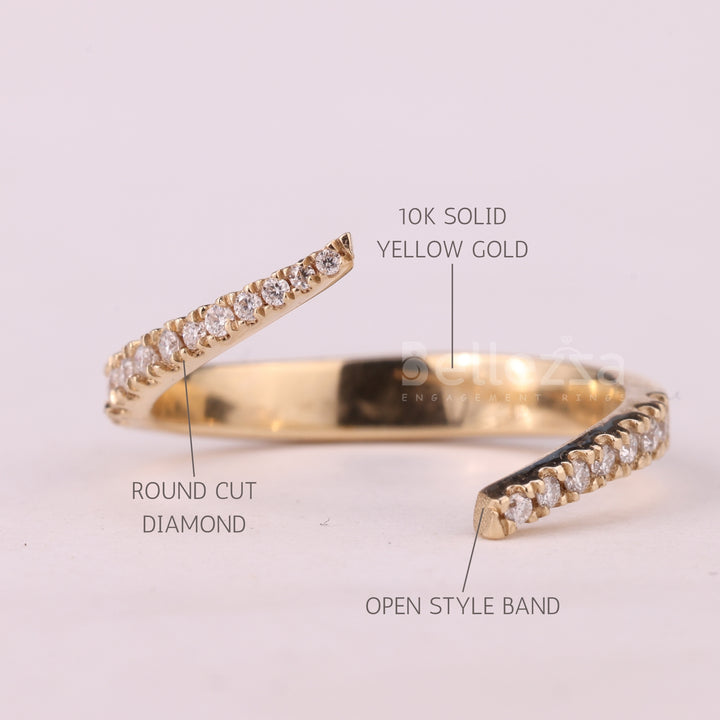 Round Cut Cluster Diamond Open Cuff Style Moissanite Wedding Band