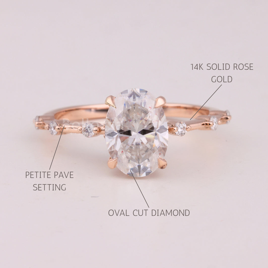 1.50CT Oval Cut Diamond Petite Pave Setting Moissanite Engagement Ring