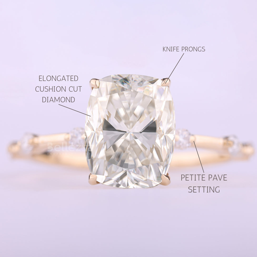 2.0CT Elongated Cushion Cut Petite Pave Setting Moissanite Engagement Ring