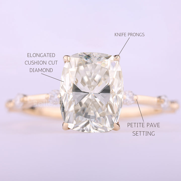 2.0CT Elongated Cushion Cut Petite Pave Setting Moissanite Engagement Ring