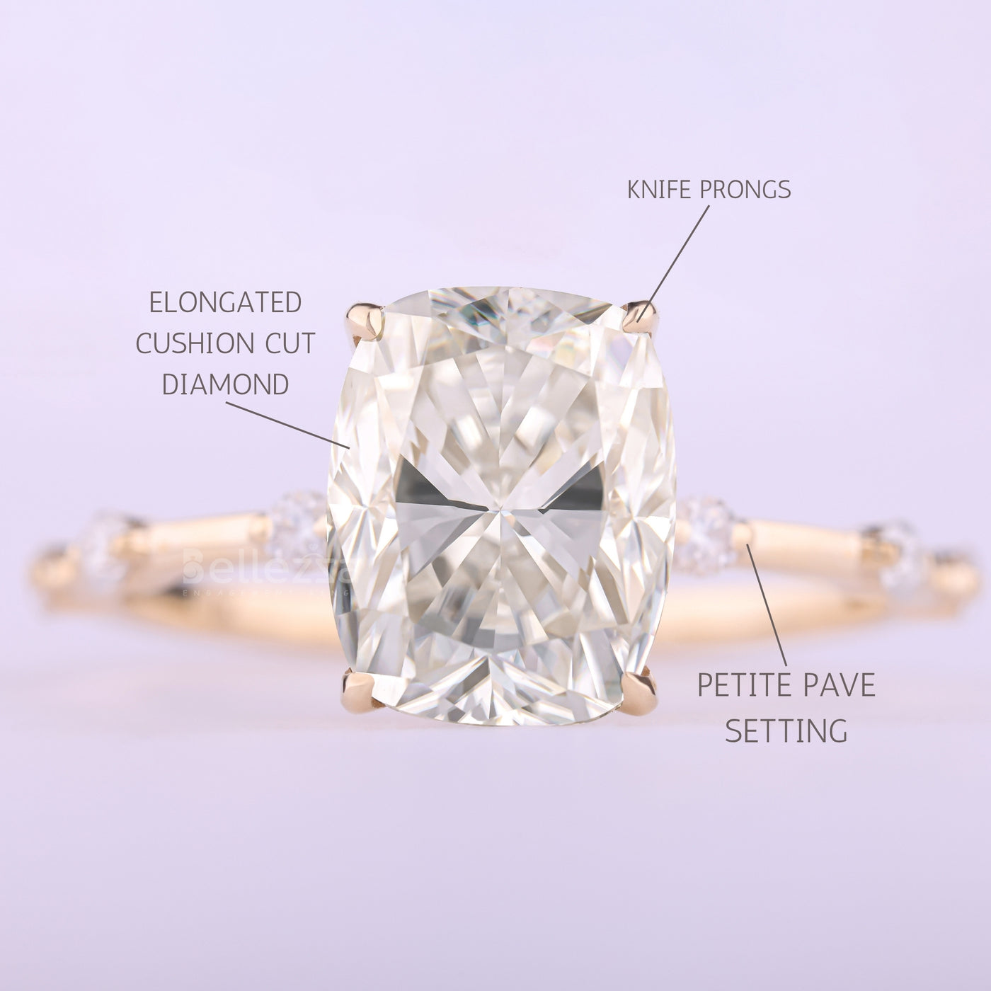 2.0CT Elongated Cushion Cut Petite Pave Setting Moissanite Engagement Ring