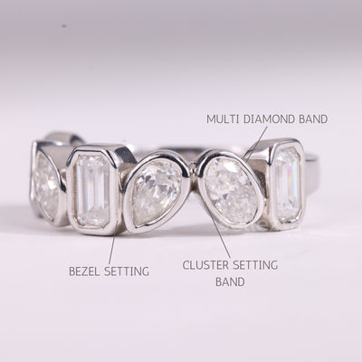 Multi Diamond Bezel Setting Moissanite Wedding Band