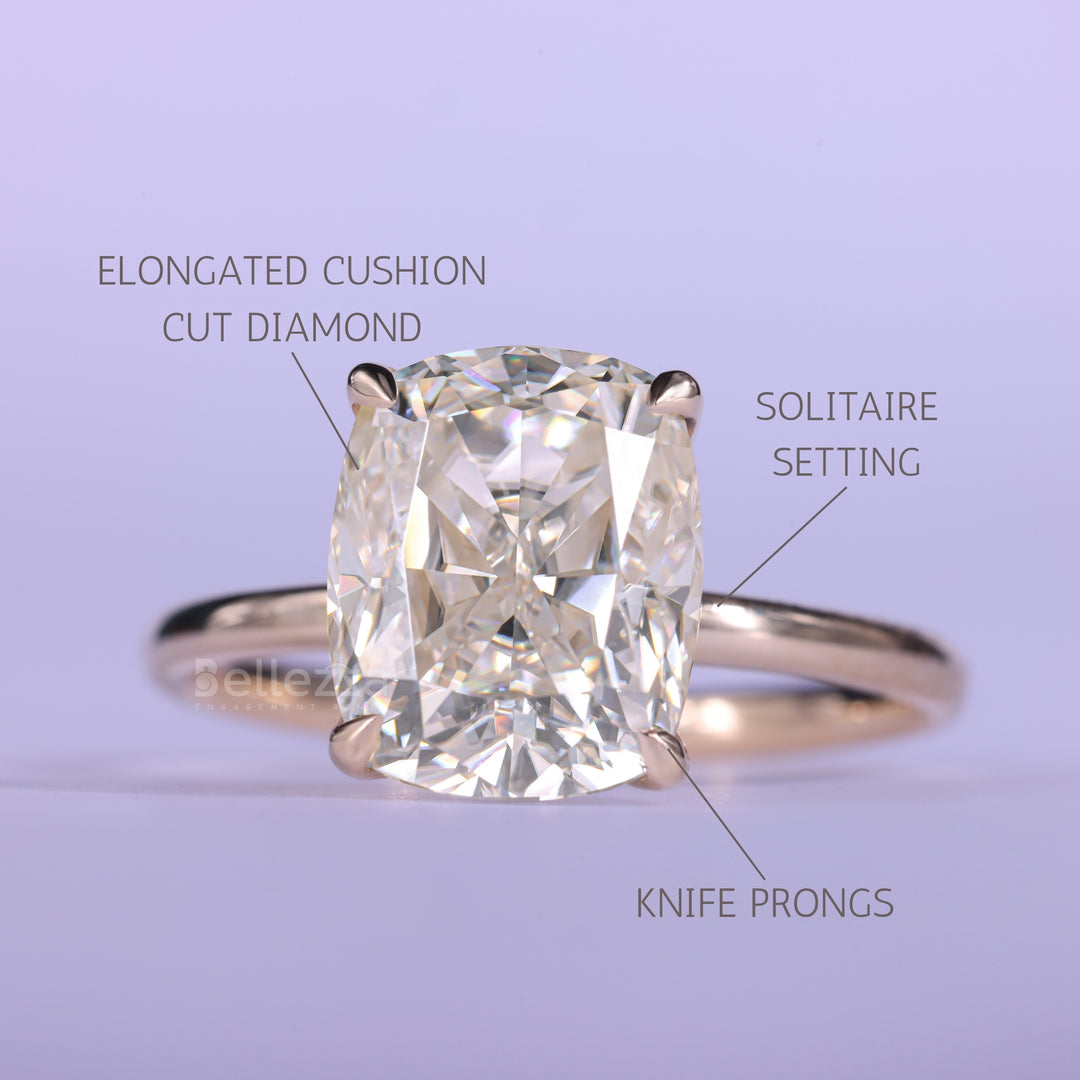 2.0CT Elonganted Cushion Cut Hidden Halo Set Ring