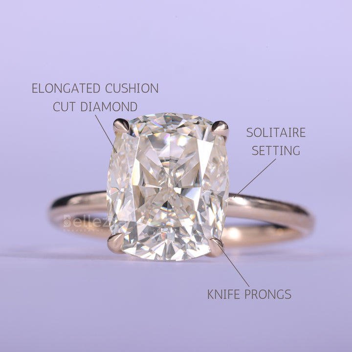 2.0CT Elonganted Cushion Cut Hidden Halo Set Ring