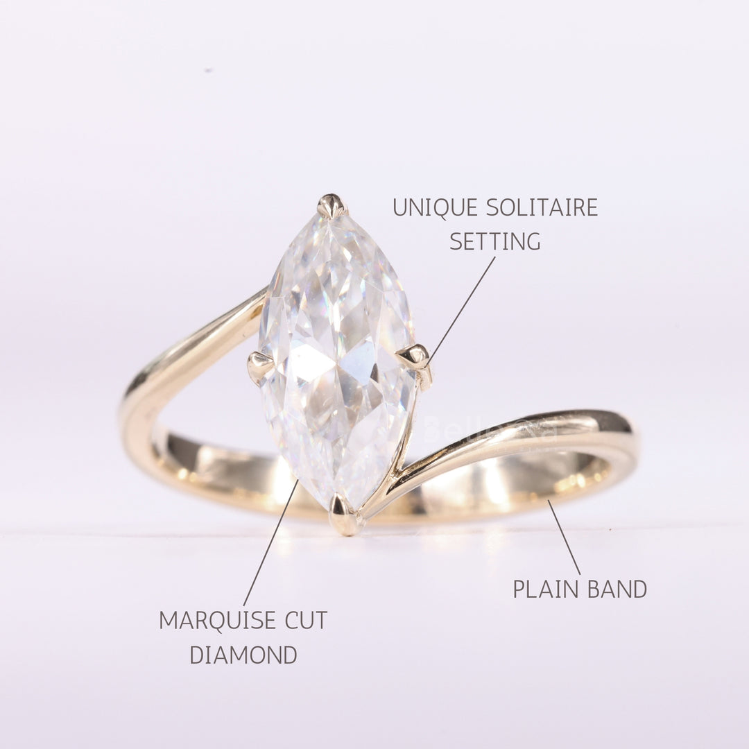 1.50CT Marquise Cut Unique Solitaire Moissanite Engagement Ring