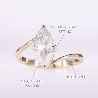 1.50CT Marquise Cut Unique Solitaire Moissanite Engagement Ring
